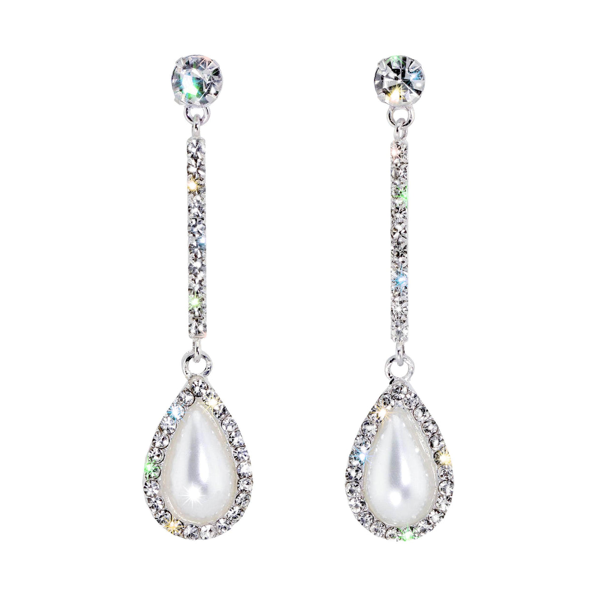 Halo's London Silver & White Pearl Imitation Drop Dangle Earrings - Stylish Hook Closure