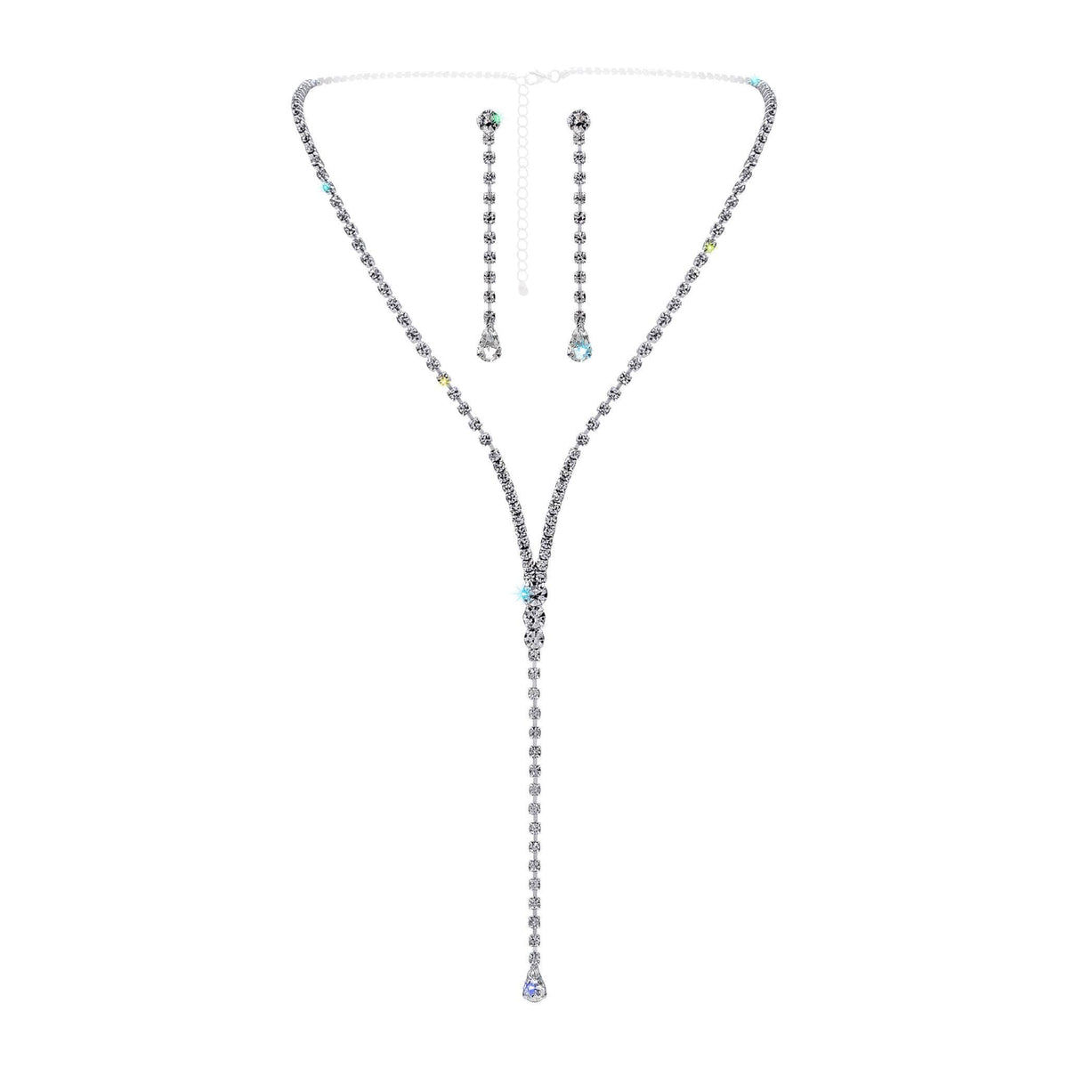 R7 Silver and Pearl Adjustable Drop Necklace and Earrings set 170 main image 0