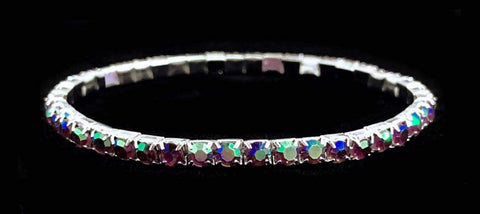 #11950-AMY-AB Single Row Stretch Rhinestone Bracelet - Amethyst AB Silver (Limited Supply) Bracelets Rhinestone Jewelry Corporation