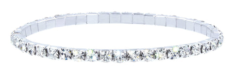 #11950 Single Row Stretch Rhinestone Bracelet -  Clear Crystal  Silver Bracelets Rhinestone Jewelry Corporation