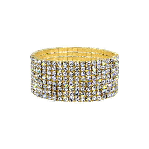 #16021XG - 8 Row Stretch Rhinestone Bracelet - Crystal Gold Bracelets Rhinestone Jewelry Corporation