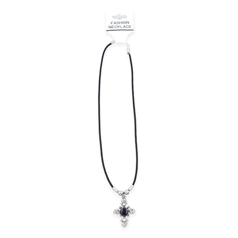 #17433 - Metal Cross with Black Stone Necklace (Limited Supply) Christmas Jewelry Rhinestone Jewelry Corporation
