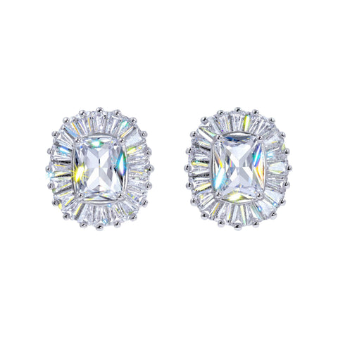 #17443 -  Cushion-Cut Cubic Zirconia Halo-Set Button Earrings Earrings - Button Rhinestone Jewelry Corporation
