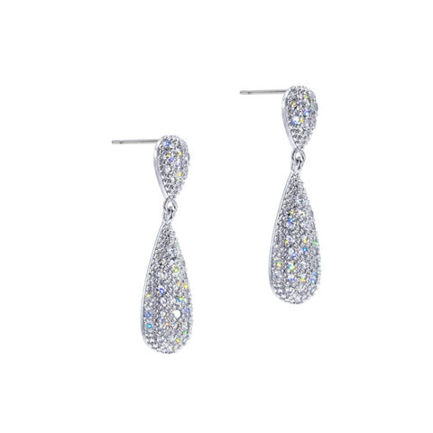 #17456 - Silver Raindrop Elegance Pavé Teardrop Earrings - 1.25" Earrings - Dangle Rhinestone Jewelry Corporation