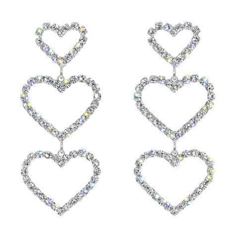 #5365 - Triple Heart Drop Earrings Earrings - Dangle Rhinestone Jewelry Corporation