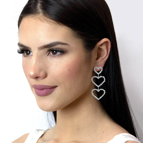 #5365 - Triple Heart Drop Earrings Earrings - Dangle Rhinestone Jewelry Corporation