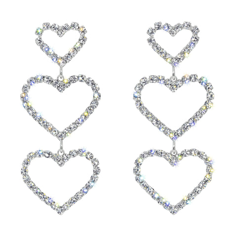 Earrings - Dangle #5365 - Triple Heart Drop Rhinestone Earrings