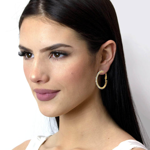 #14982G - 1 3/8" Rhinestone Hoop Earrings - Gold Earrings - Hoop Rhinestone Jewelry Corporation