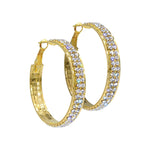 #15018G - Fine Two Row Hoop in Frame Earring GOLD - 1.75" Earrings - Hoop Rhinestone Jewelry Corporation