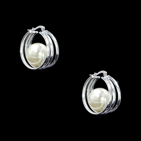 #17386 - Pearl Triple Trapeze Hoop Earring - 1.25" tall Earrings - Hoop Rhinestone Jewelry Corporation