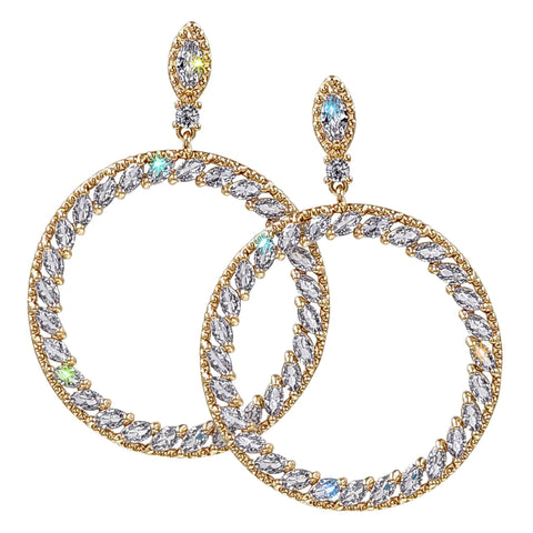 Earrings - Hoop #17478G - Woven Navette Hoop Drop CZ Earrings 2.25" Gold