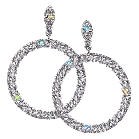 Earrings - Hoop #17478R - Woven Navette Hoop Drop CZ Earrings 2.25" Silver