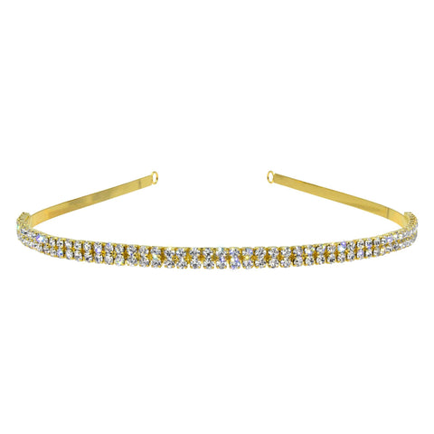 #15062G - 2 Row Headband - Gold Headbands Rhinestone Jewelry Corporation