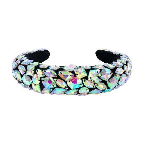 #17396 - Glitzy AB Velour Headband - 1.5" Wide (acrylic stones) Headbands Rhinestone Jewelry Corporation