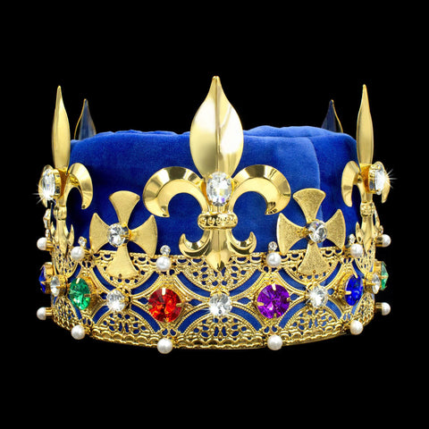 King's Crown #17404MG-BLUE Multi Gold Men's Crowns and Scepters Rhinestone Jewelry Corporation