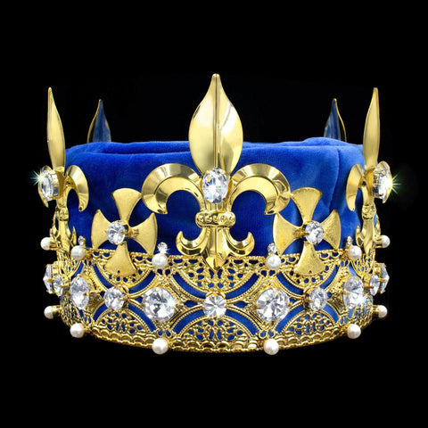 King's Crown #17404XG-BLUE Crystal Gold Men's Crowns and Scepters Rhinestone Jewelry Corporation