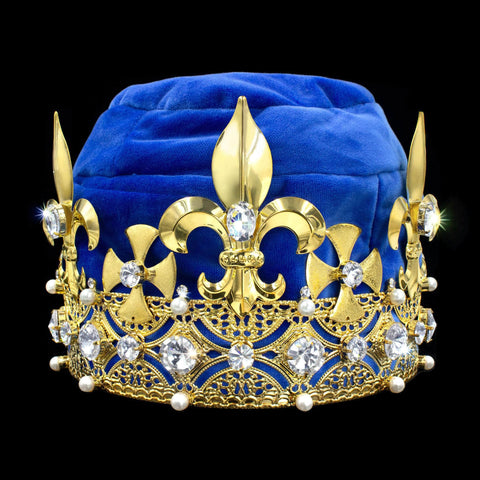 King's Crown #17404XG-BLUE Crystal Gold Men's Crowns and Scepters Rhinestone Jewelry Corporation
