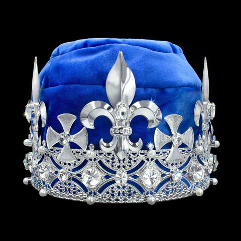 King's Crown #17404XS-BLUE Crystal Silver Men's Crowns and Scepters Rhinestone Jewelry Corporation