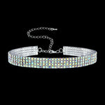 #12203ABS - 4 Row Stretch Rhinestone Necklace (Iridescent Stones)- AB Silver Necklaces - Collars Rhinestone Jewelry Corporation