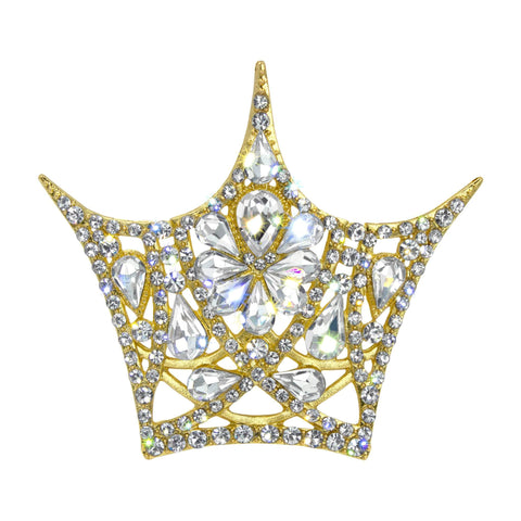 #17515G - Noble Beauty Crown Pin - Gold Pins - Pageant & Crown Rhinestone Jewelry Corporation