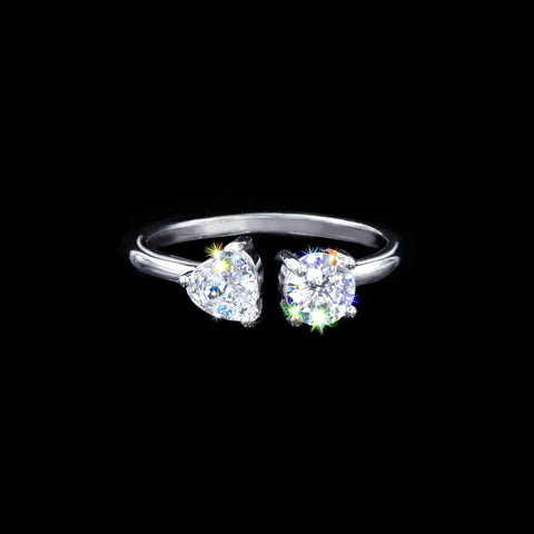 #17415 - Heart and Round Adjustable CZ Ring Rings Rhinestone Jewelry Corporation