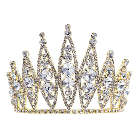 Tiaras & Crowns up to 6" #16574G - Rivoli Burst Tiara - 4" tall - Gold