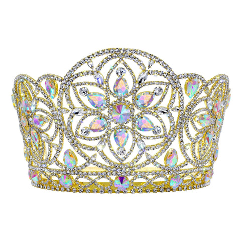 #17258G - Kaleidoscope Crown - 5.25" Tall - Gold Tiaras & Crowns up to 6" Rhinestone Jewelry Corporation