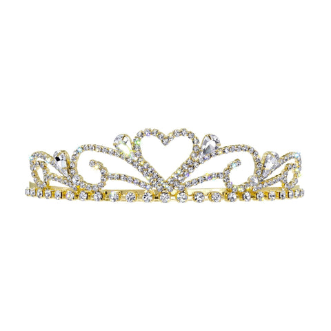 #16235G - Sweetheart Tiara with Combs - Gold Plated Tiaras up to 1.25 " Rhinestone Jewelry Corporation