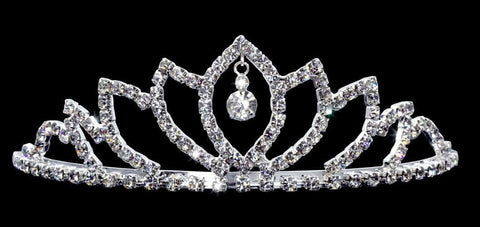 #14990 - Leaf Spread with Dangling Stone Tiara Tiaras up to 2" Rhinestone Jewelry Corporation