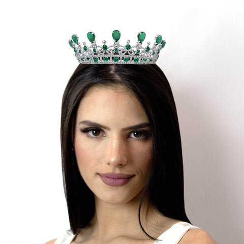 #17493- Emerald Majesty Tiara 2" Silver - Princess Victoria Crown Replica Tiaras up to 2" Rhinestone Jewelry Corporation