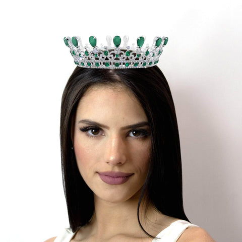 #17494- Emerald Majesty Crown 2" Silver - Princess Victoria Crown Replica Tiaras up to 2" Rhinestone Jewelry Corporation