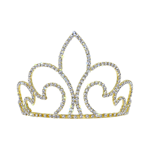 #16580G - Regal Fleur Tiara with Combs - 4" Tall - Gold Plated Tiaras up to 4" Rhinestone Jewelry Corporation