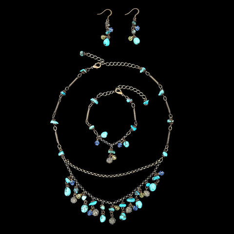 #17399- Turquoise Bracelet, Earring, and Necklace Set (Limited Supply) Trendy Jewelry Rhinestone Jewelry Corporation