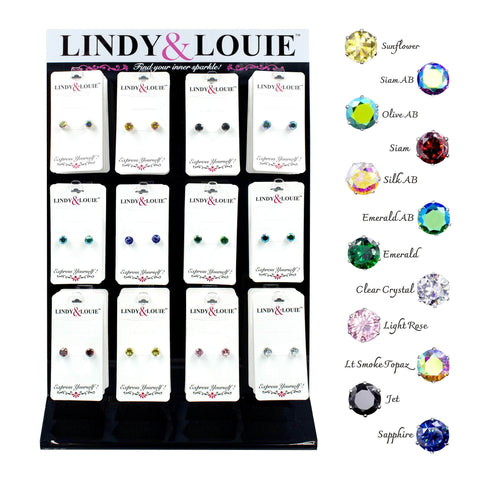 #17429 - Lindy & Louie Color CZ Earring Assortment with Display Trendy Jewelry Rhinestone Jewelry Corporation
