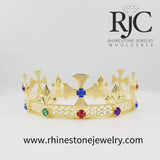 #16316MG King's Crown - Multi Gold Men's Crowns and Scepters Rhinestone Jewelry Corporation