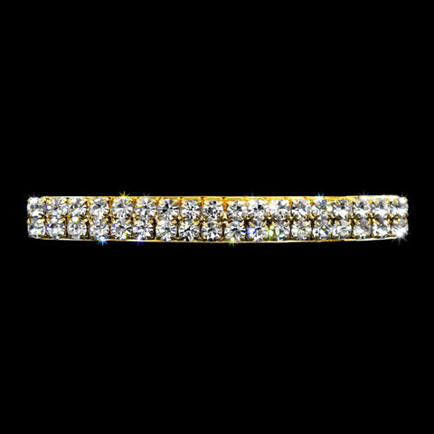 #11076G - 2 Row Rhinestone Barrette - Gold Barrettes Rhinestone Jewelry Corporation