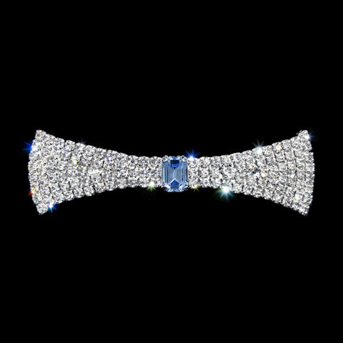 #17237 - "Something Blue" Flair Bow Barrette Barrettes Rhinestone Jewelry Corporation
