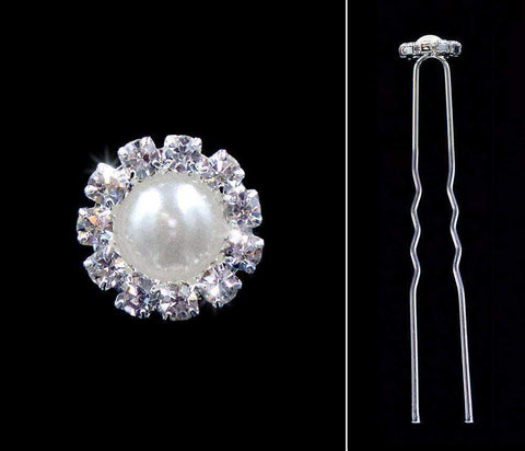 #13870 - Classic Pearl and Rhinestone Hair Pin Bobbie and Hair Pins Rhinestone Jewelry Corporation