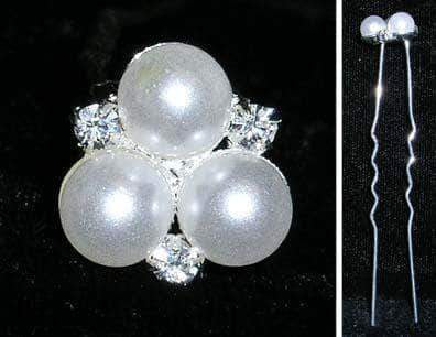 #14359 - Triple Pearl Hair Pin Bobbie and Hair Pins Rhinestone Jewelry Corporation