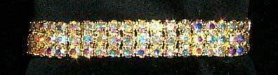 #11949ABG - 3 Row Stretch Rhinestone Bracelet - AB Gold Bracelets Rhinestone Jewelry Corporation