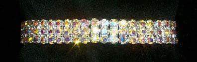 #11949ABS - 3 Row Stretch Rhinestone Bracelet - AB Silver Bracelets Rhinestone Jewelry Corporation