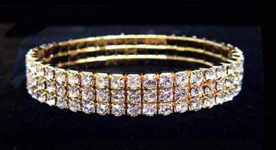 #11949XG - 3 Row Stretch Rhinestone Bracelet - All Clear Crystal Gold Bracelets Rhinestone Jewelry Corporation