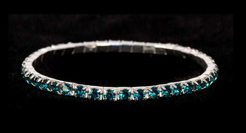 #11950 Single Row Stretch Rhinestone Bracelet - Blue Zircon Crystal  Silver Bracelets Rhinestone Jewelry Corporation