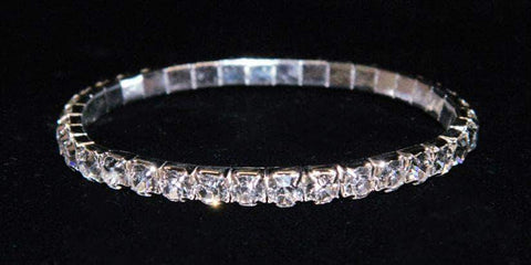 #11950 Single Row Stretch Rhinestone Bracelet -  Clear Crystal  Silver Bracelets Rhinestone Jewelry Corporation