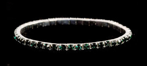 #11950 Single Row Stretch Rhinestone Bracelet - Emerald Crystal  Silver Bracelets Rhinestone Jewelry Corporation
