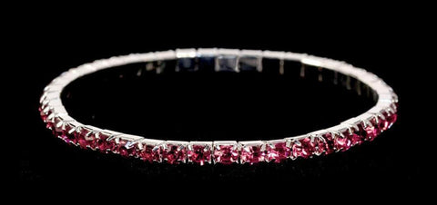 #11950 Single Row Stretch Rhinestone Bracelet - Fuchsia Crystal  Silver Bracelets Rhinestone Jewelry Corporation