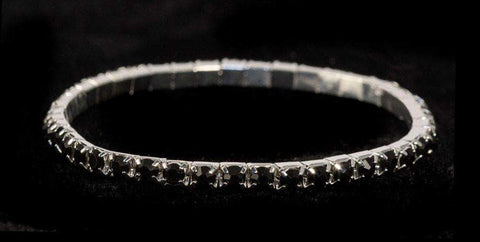 #11950 Single Row Stretch Rhinestone Bracelet - Jet Crystal  Silver Bracelets Rhinestone Jewelry Corporation