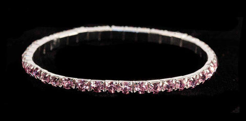 #11950 Single Row Stretch Rhinestone Bracelet - Light Rose Crystal  Silver Bracelets Rhinestone Jewelry Corporation