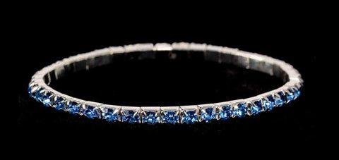 #11950 Single Row Stretch Rhinestone Bracelet - Light Sapphire Crystal  Silver Bracelets Rhinestone Jewelry Corporation