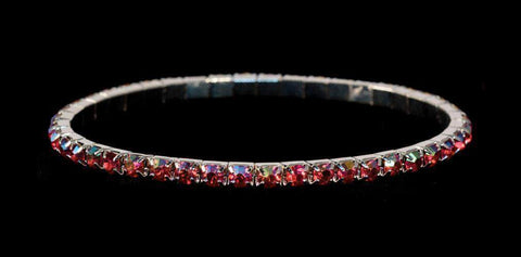 #11950 Single Row Stretch Rhinestone Bracelet - Light Siam AB Crystal  Silver Bracelets Rhinestone Jewelry Corporation